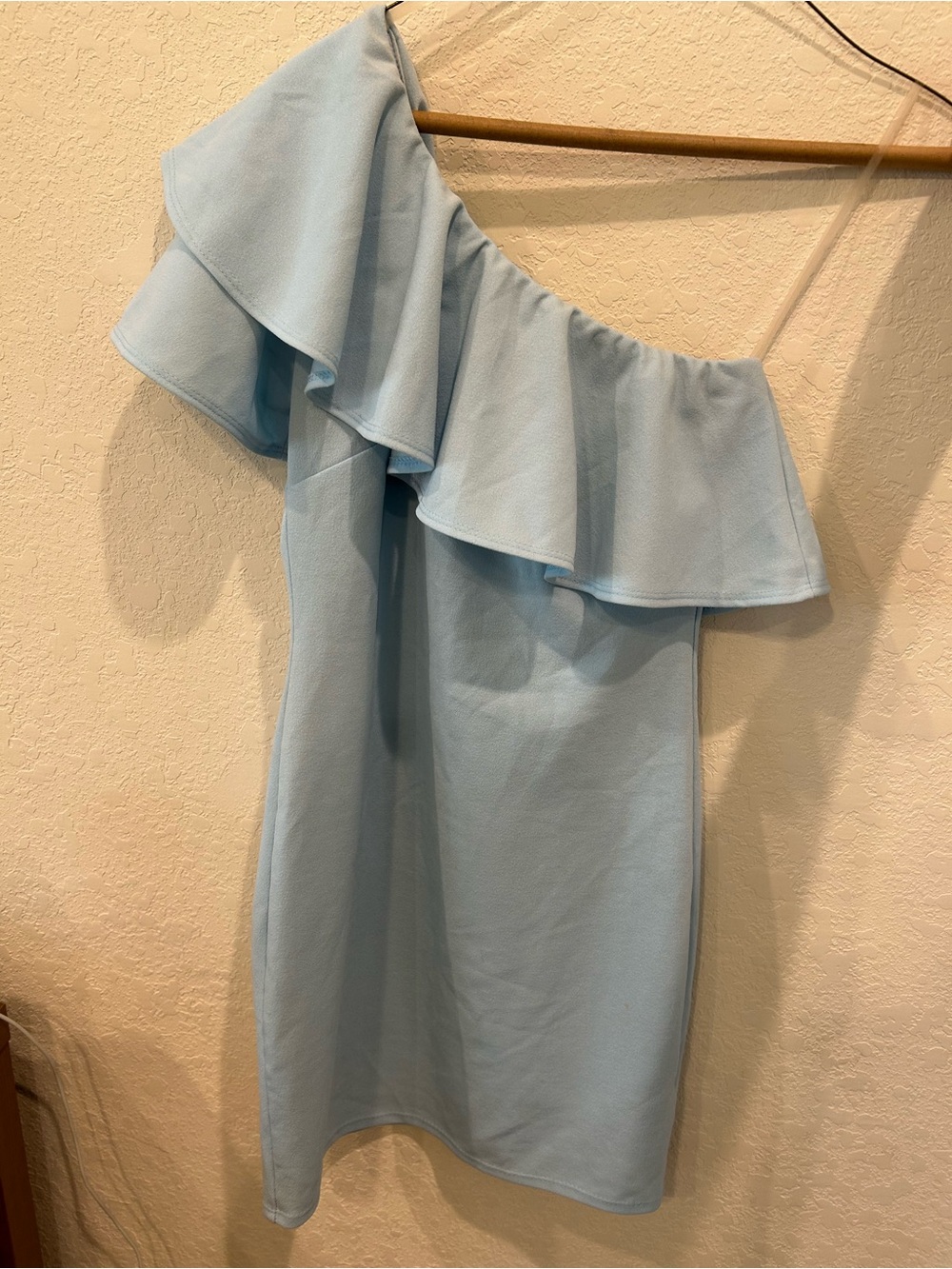 Blue Blush Light Blue One-Shoulder Ruffle Mini Dress